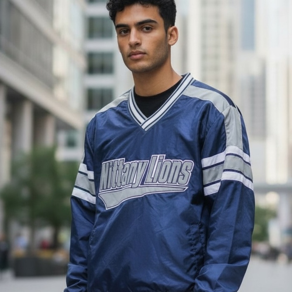 Men’s Starter Penn State Navy Nittany Lions V Neck Nylon Pullover Jacket Medium